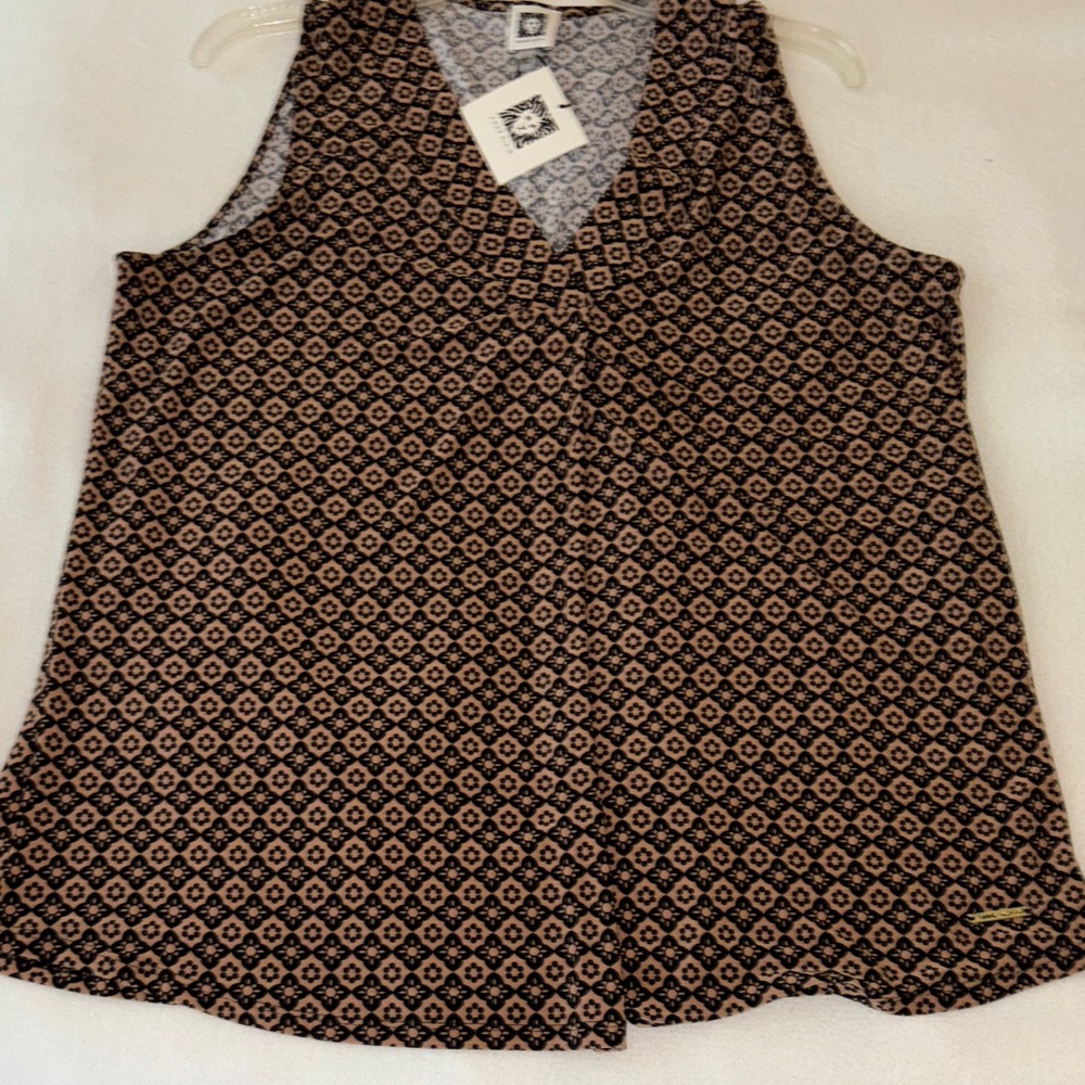 Anne Klein Geometric Black and Camel Blouse, size Large  women